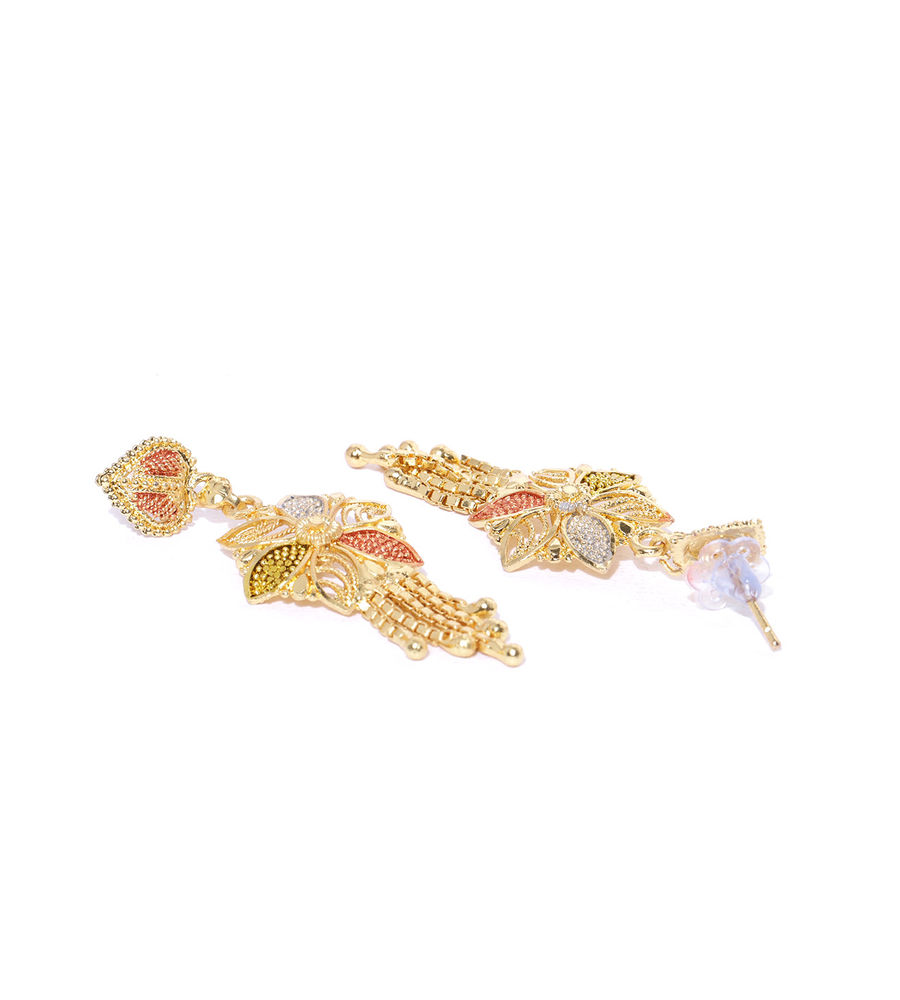 YouBella Red  Lavender Gold-Plated Textured Enamelled Jewellery Set